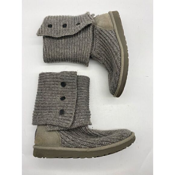 UGG Cardy Grey Sweater Boots Women’s Size 8 Cardy Gray Rolled Cuffed Knit Boots - Picture 1 of 7